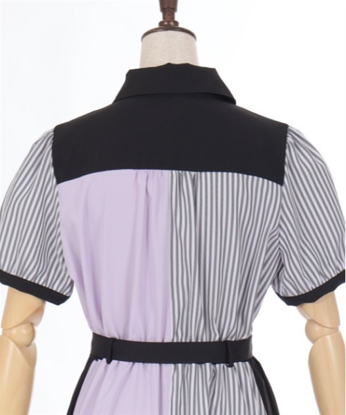 axes femme(アクシーズファム)の「ストライプ切替シャツワンピース(シャツワンピース・レディース・イエロー/ネイビー/ブラック・FREE)」の5枚目の写真