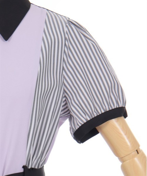 axes femme(アクシーズファム)の「ストライプ切替シャツワンピース(シャツワンピース・レディース・イエロー/ネイビー/ブラック・FREE)」の4枚目の写真