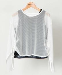 《メッシュ×タンクSET》レディース シアートップス ドロスト付き 重ね着 春夏秋