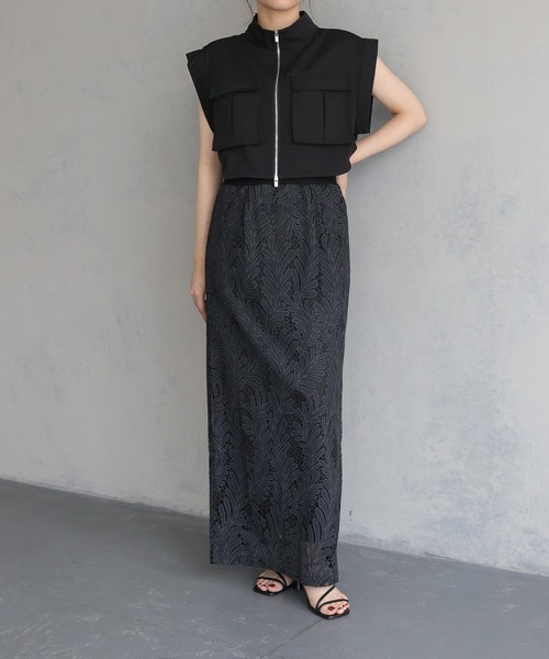 「&g'aime」 ベスト FREE チャコールグレー レディース &g'aime】アシメサテンMIXベスト Asymmetric Satin-Panel Vest