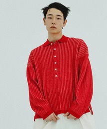 【WEB限定】ディープヘンリーネック リブ ニットポロ プルオーバー / ルーズシルエット / ユニセックス