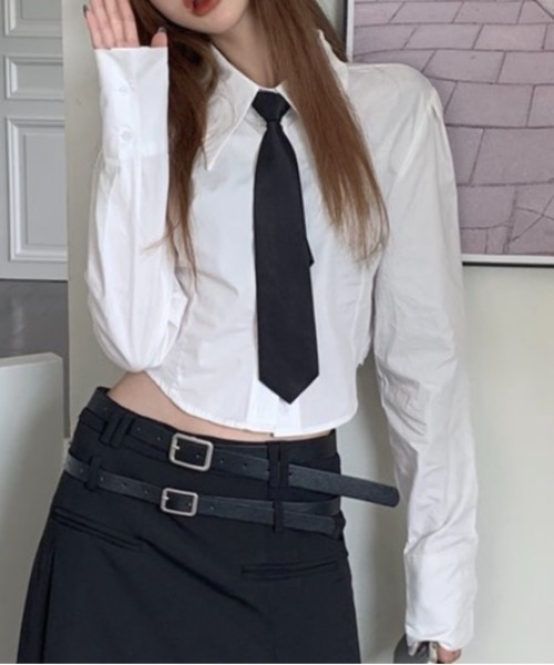 LADY LIKE(レディライク)の「2点セット ネクタイ付きショートブラウス(シャツ/ブラウス・レディース・ホワイト/ブルー・M)」の5枚目の写真