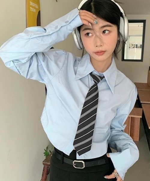 LADY LIKE(レディライク)の「2点セット ネクタイ付きショートブラウス(シャツ/ブラウス・レディース・ホワイト/ブルー・M)」の19枚目の写真