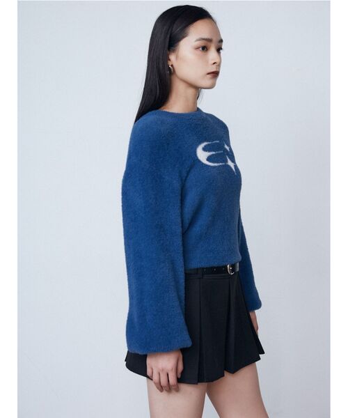 EMODA エモダ シャギーエッジコンパクトジップニット ネイビー 紺 セール】シャギーエッジコンパクトジップニット（ニット