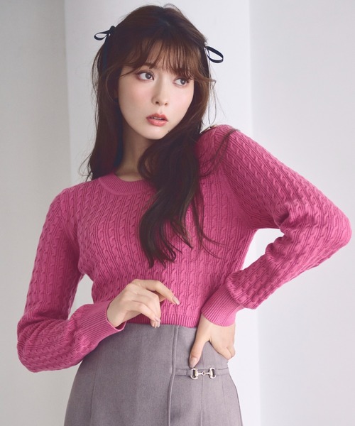 JILL by JILL STUART(ジルバイジルスチュアート)の「◇ミニケーブルロゴニットトップス(ニット/セーター・レディース・ピンク系その他/ピンク/ホワイト・FREE)」の3枚目の写真
