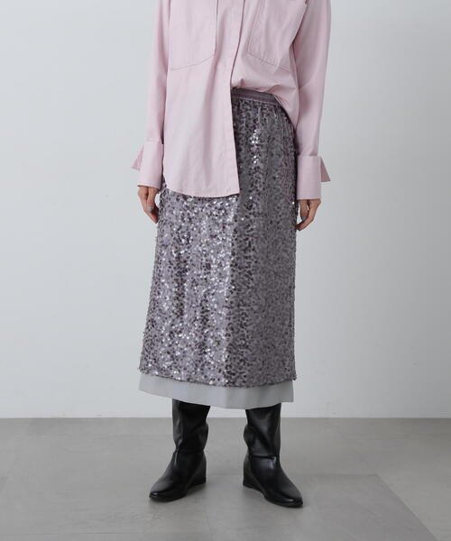 N.（N. Natural Beauty Basic）（エヌエヌナチュラルビューティーベーシック）の「◆スパンコールミディスカート（スカート・レディース・オフホワイト/グレー・MEDIUM）」の6枚目の写真