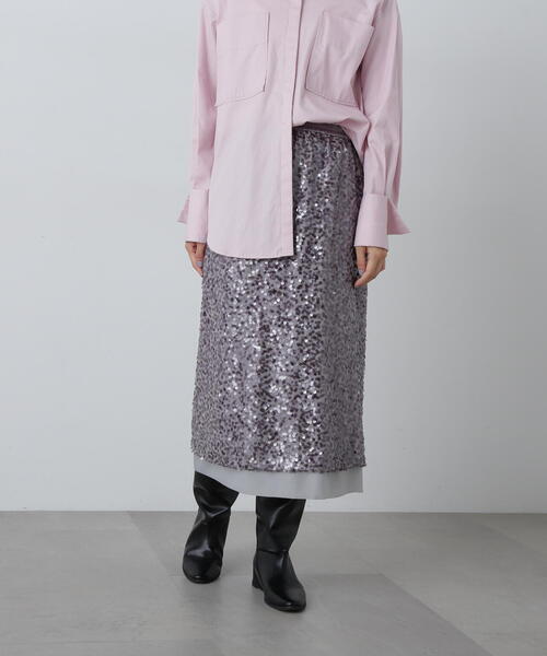 N.（N. Natural Beauty Basic）（エヌエヌナチュラルビューティーベーシック）の「◆スパンコールミディスカート（スカート・レディース・オフホワイト/グレー・MEDIUM）」の7枚目の写真