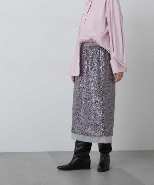 N.（N. Natural Beauty Basic）（エヌエヌナチュラルビューティーベーシック）の「◆スパンコールミディスカート（スカート・レディース・オフホワイト/グレー・MEDIUM）」の8枚目の写真