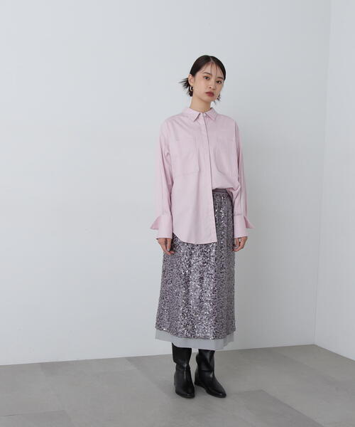 N.（N. Natural Beauty Basic）（エヌエヌナチュラルビューティーベーシック）の「◆スパンコールミディスカート（スカート・レディース・オフホワイト/グレー・MEDIUM）」の9枚目の写真