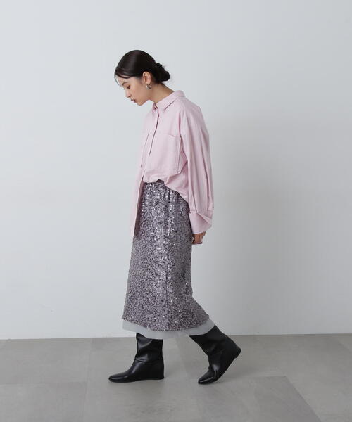 N.（N. Natural Beauty Basic）（エヌエヌナチュラルビューティーベーシック）の「◆スパンコールミディスカート（スカート・レディース・オフホワイト/グレー・MEDIUM）」の12枚目の写真