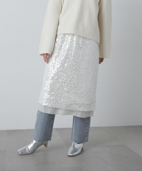 N.（N. Natural Beauty Basic）（エヌエヌナチュラルビューティーベーシック）の「◆スパンコールミディスカート（スカート・レディース・オフホワイト/グレー・MEDIUM）」の15枚目の写真