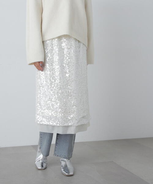 N.（N. Natural Beauty Basic）（エヌエヌナチュラルビューティーベーシック）の「◆スパンコールミディスカート（スカート・レディース・オフホワイト/グレー・MEDIUM）」の16枚目の写真