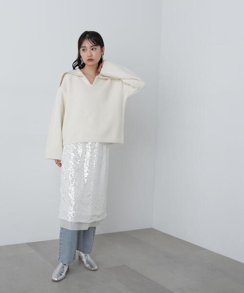 N.（N. Natural Beauty Basic）（エヌエヌナチュラルビューティーベーシック）の「◆スパンコールミディスカート（スカート・レディース・オフホワイト/グレー・MEDIUM）」の17枚目の写真