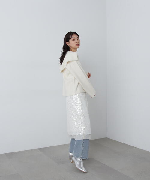 N.（N. Natural Beauty Basic）（エヌエヌナチュラルビューティーベーシック）の「◆スパンコールミディスカート（スカート・レディース・オフホワイト/グレー・MEDIUM）」の18枚目の写真