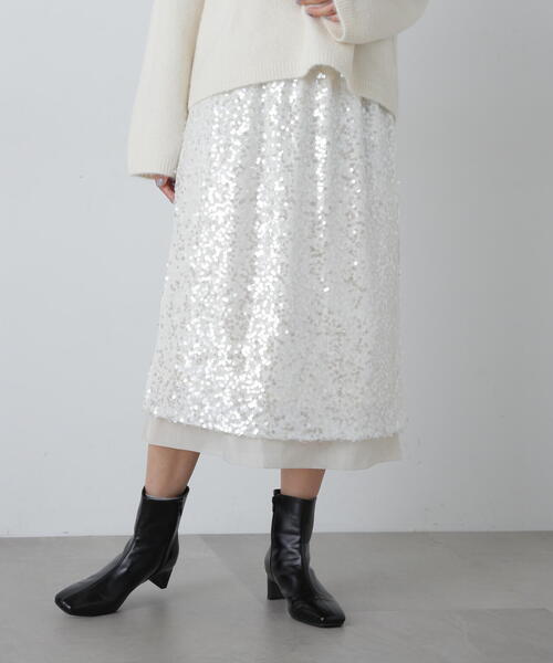 N.（N. Natural Beauty Basic）（エヌエヌナチュラルビューティーベーシック）の「◆スパンコールミディスカート（スカート・レディース・オフホワイト/グレー・MEDIUM）」の19枚目の写真