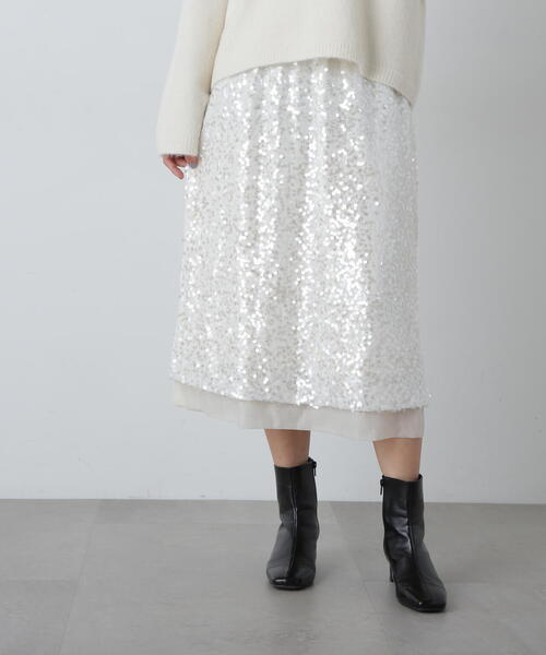N.（N. Natural Beauty Basic）（エヌエヌナチュラルビューティーベーシック）の「◆スパンコールミディスカート（スカート・レディース・オフホワイト/グレー・MEDIUM）」の20枚目の写真