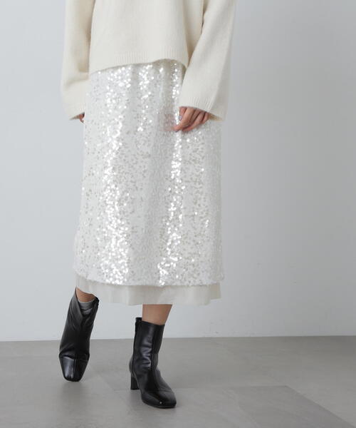 N.（N. Natural Beauty Basic）（エヌエヌナチュラルビューティーベーシック）の「◆スパンコールミディスカート（スカート・レディース・オフホワイト/グレー・MEDIUM）」の21枚目の写真
