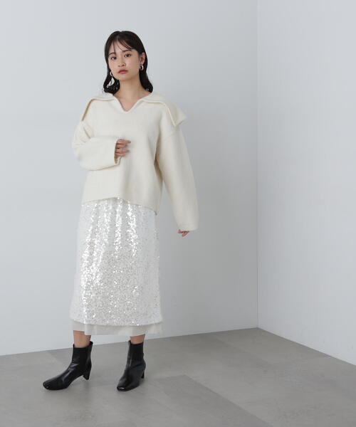 N.（N. Natural Beauty Basic）（エヌエヌナチュラルビューティーベーシック）の「◆スパンコールミディスカート（スカート・レディース・オフホワイト/グレー・MEDIUM）」の22枚目の写真