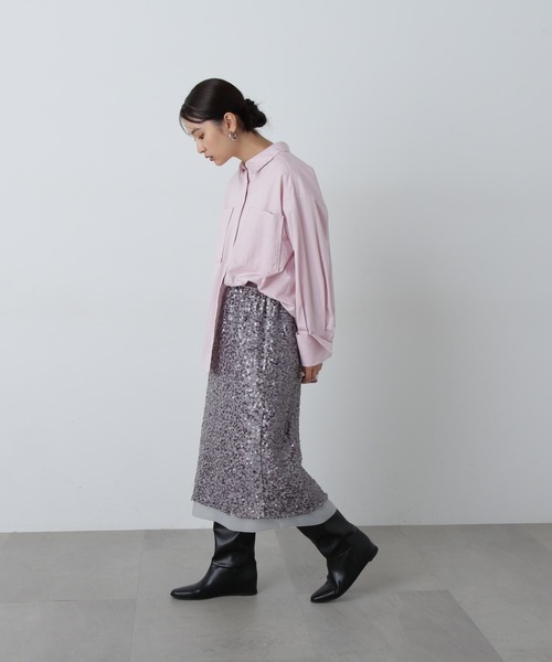 N.（N. Natural Beauty Basic）（エヌエヌナチュラルビューティーベーシック）の「◆スパンコールミディスカート（スカート・レディース・オフホワイト/グレー・MEDIUM）」の4枚目の写真