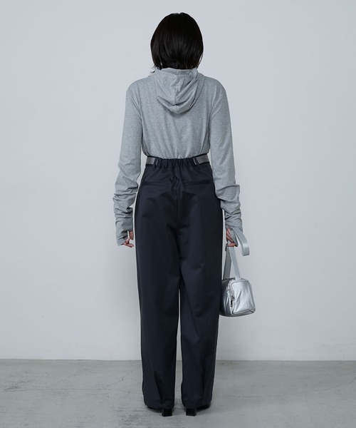 パンツ Double Waist Asymmetry Tuck Pants セール】Waist satin line double-tuck darts pants / ウエスト