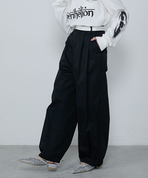Waist satin line double-tuck darts pants / ウエストサテン