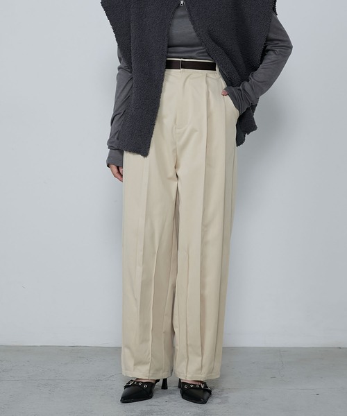 セール】Waist satin line double-tuck darts pants / ウエスト