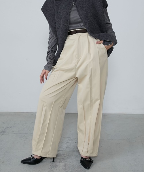 セール】Waist satin line double-tuck darts pants / ウエスト