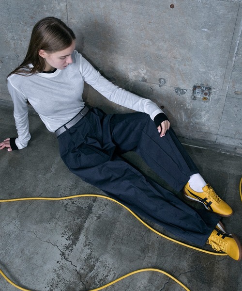 セール】Waist satin line double-tuck darts pants / ウエスト