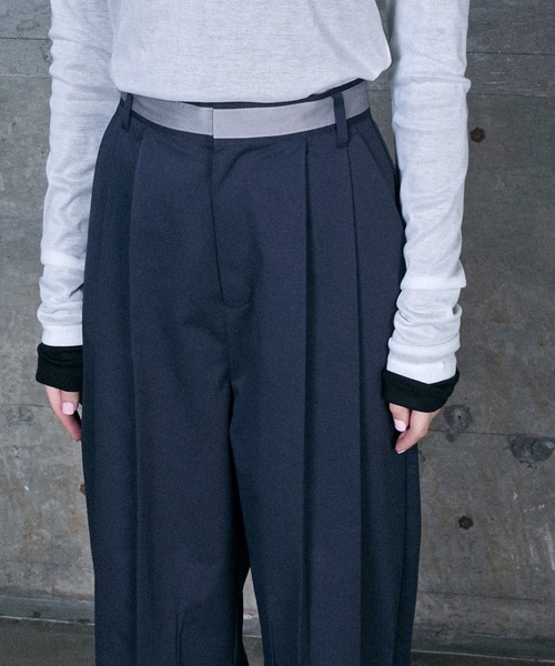 セール】Waist satin line double-tuck darts pants / ウエスト