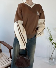 clear | ライン入リ配色ワンポイント刺繍スウェット[大人カジュアル オーバーサイズ]≪再入荷≫(スウェット)