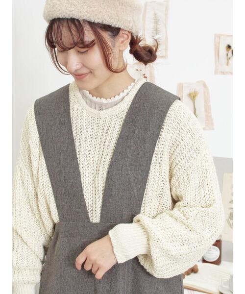 Samansa Mos2（サマンサ モスモス）の「片畦クルーネックゆるニット（ニット/セーター・レディース・レッド/キナリ/ブラック・F）」の2枚目の写真