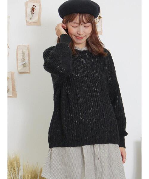 Samansa Mos2（サマンサ モスモス）の「片畦クルーネックゆるニット（ニット/セーター・レディース・レッド/キナリ/ブラック・F）」の5枚目の写真