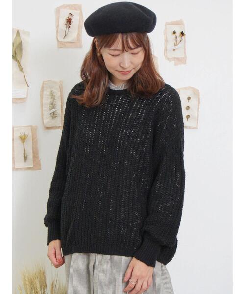 Samansa Mos2（サマンサ モスモス）の「片畦クルーネックゆるニット（ニット/セーター・レディース・レッド/キナリ/ブラック・F）」の6枚目の写真