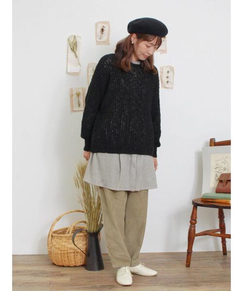 Samansa Mos2（サマンサ モスモス）の「片畦クルーネックゆるニット（ニット/セーター・レディース・レッド/キナリ/ブラック・F）」の7枚目の写真