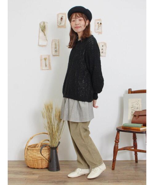 Samansa Mos2（サマンサ モスモス）の「片畦クルーネックゆるニット（ニット/セーター・レディース・レッド/キナリ/ブラック・F）」の8枚目の写真