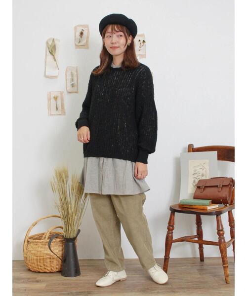 Samansa Mos2（サマンサ モスモス）の「片畦クルーネックゆるニット（ニット/セーター・レディース・レッド/キナリ/ブラック・F）」の9枚目の写真