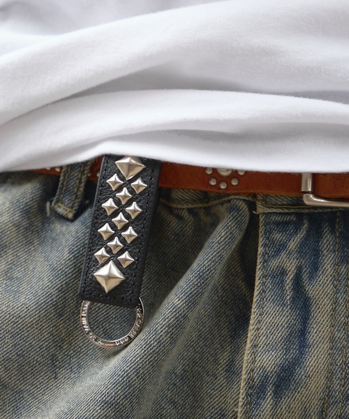 CALEE/キャリー STUDS LEATHER SNAP KEY RING キーリング