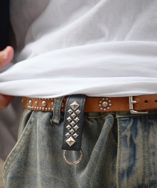 CALEE/キャリー STUDS LEATHER SNAP KEY RING キーリング