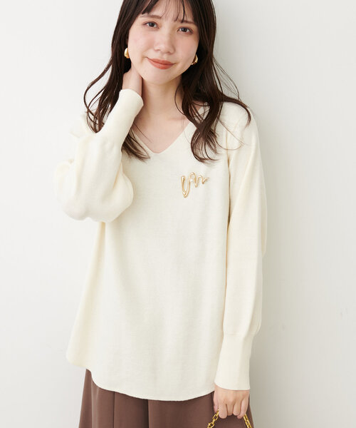 natural couture（ナチュラルクチュール）の「【ako】骨ストさんのVネックニット（ニット/セーター・レディース・オレンジ/ピンク/レッド/オフホワイト/ブルー/チャコールグレー・FREE）」の12枚目の写真