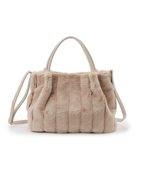 SHOO・LA・RUE（シューラルー）の「◆【2WAY】上品カラーで取り入れやすい ふわふわ ストライプファートートバッグ（トートバッグ・レディース・ベージュ/グレー/ブラック/アイボリー・00）」の4枚目の写真