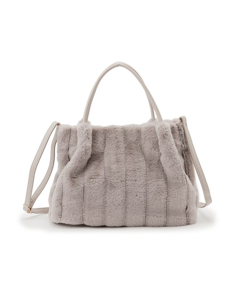 SHOO・LA・RUE（シューラルー）の「◆【2WAY】上品カラーで取り入れやすい ふわふわ ストライプファートートバッグ（トートバッグ・レディース・ベージュ/グレー/ブラック/アイボリー・00）」の3枚目の写真