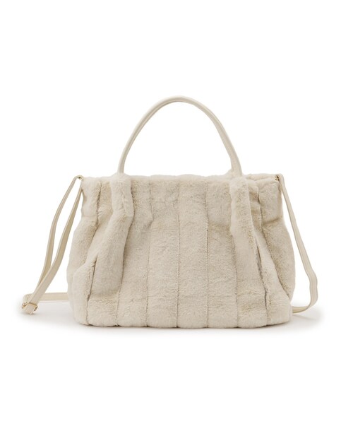 SHOO・LA・RUE（シューラルー）の「◆【2WAY】上品カラーで取り入れやすい ふわふわ ストライプファートートバッグ（トートバッグ・レディース・ベージュ/グレー/ブラック/アイボリー・00）」の2枚目の写真