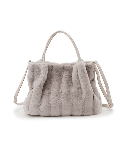 SHOO・LA・RUE（シューラルー）の「◆【2WAY】上品カラーで取り入れやすい ふわふわ ストライプファートートバッグ（トートバッグ・レディース・ベージュ/グレー/ブラック/アイボリー・00）」の9枚目の写真