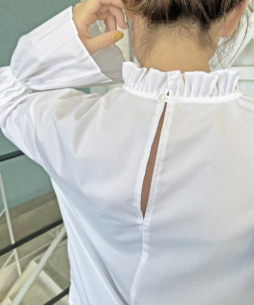 追加》コットンブロードタックフリルブラウス