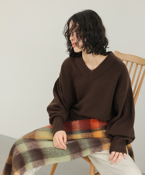 LEPSIM（レプシィム）の「太フリンジチェックストール　145725（ストール/ショール・レディース・ブルー/オレンジ/ブルー系その他・ONE SIZE）」の10枚目の写真