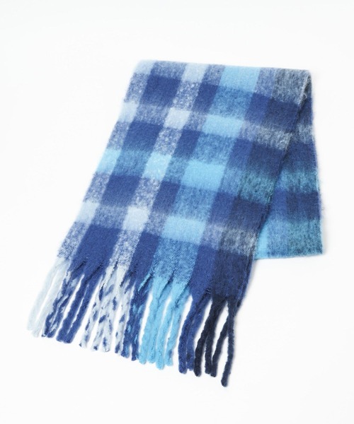 LEPSIM（レプシィム）の「太フリンジチェックストール　145725（ストール/ショール・レディース・ブルー/オレンジ/ブルー系その他・ONE SIZE）」の12枚目の写真