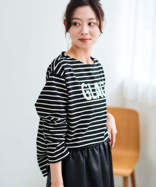 【セール】GLACEスパンコールロゴボーダー（Tシャツ/カットソー）｜le.coeur blanc（ルクールブラン）