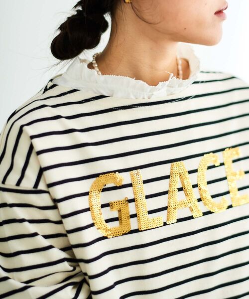 【セール】GLACEスパンコールロゴボーダー（Tシャツ/カットソー）｜le.coeur blanc（ルクールブラン）