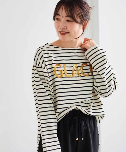 【セール】GLACEスパンコールロゴボーダー（Tシャツ/カットソー）｜le.coeur blanc（ルクールブラン）