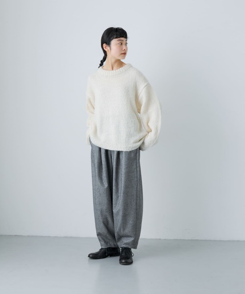 かぐれ ハウンドトゥースウールクロップドパンツ テーパードパンツ